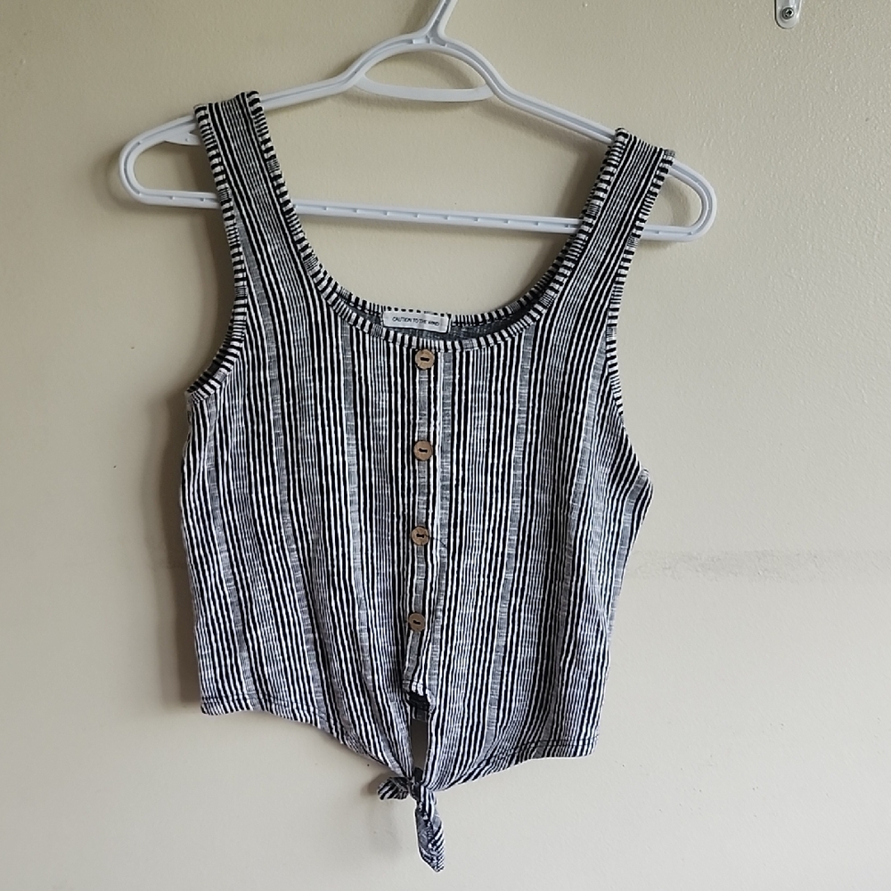 Anthropologie Stripe Tie Waist Crop Short Sleeves Top, Medium